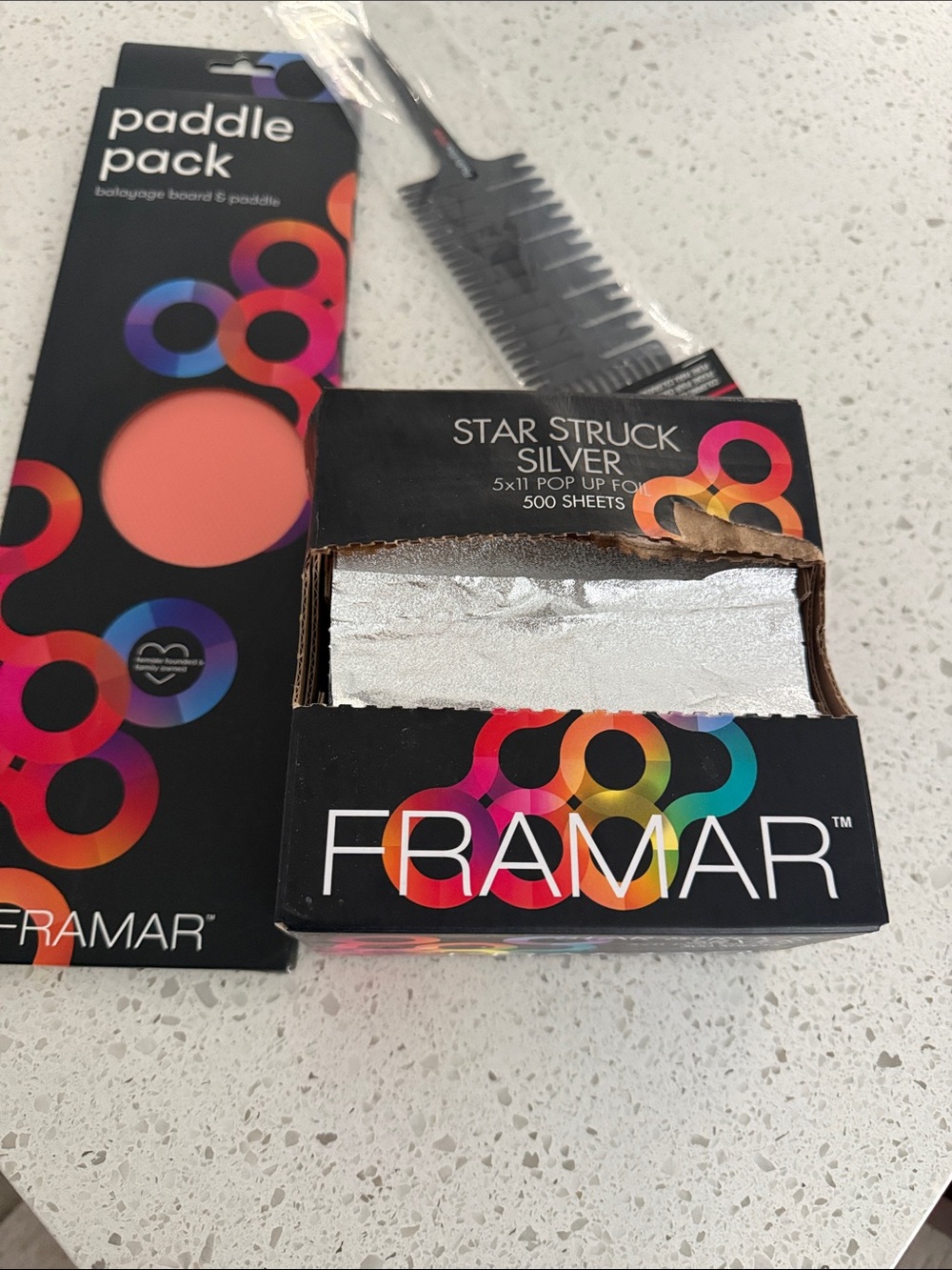 Star Struck Silver Pop-Up Foil for highlighting hair. Balayage board and comb